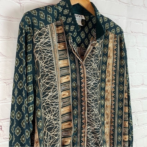 𝅺Vintage womens button front blouse jacket with shoulder pads size Medium green - Picture 2 of 10